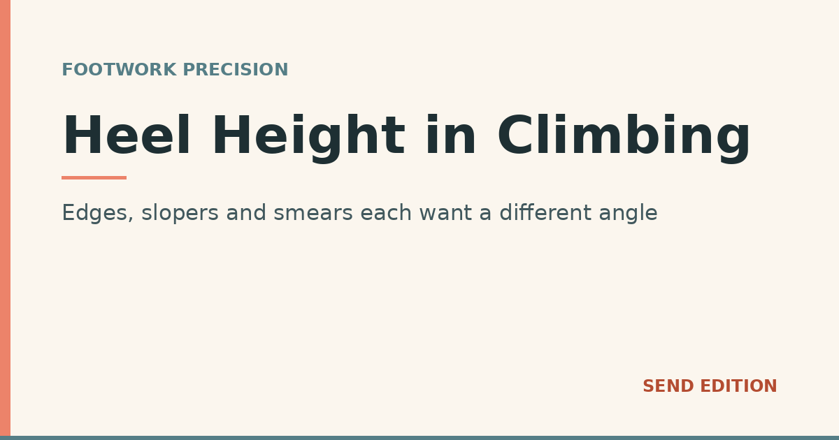Heel Height in Climbing. Edges, slopers and smears each want a different angle. Send Edition title card.
