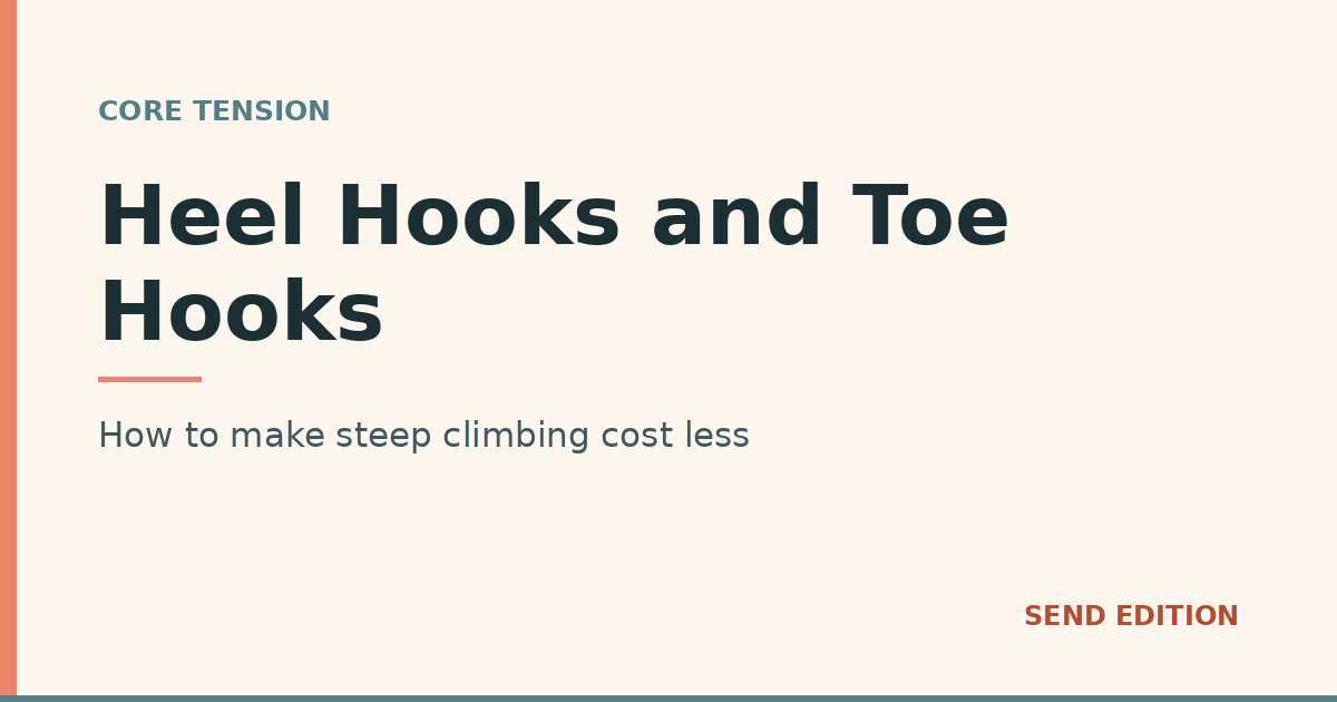 Heel Hooks and Toe Hooks. How to make steep climbing cost less. Send Edition title card.