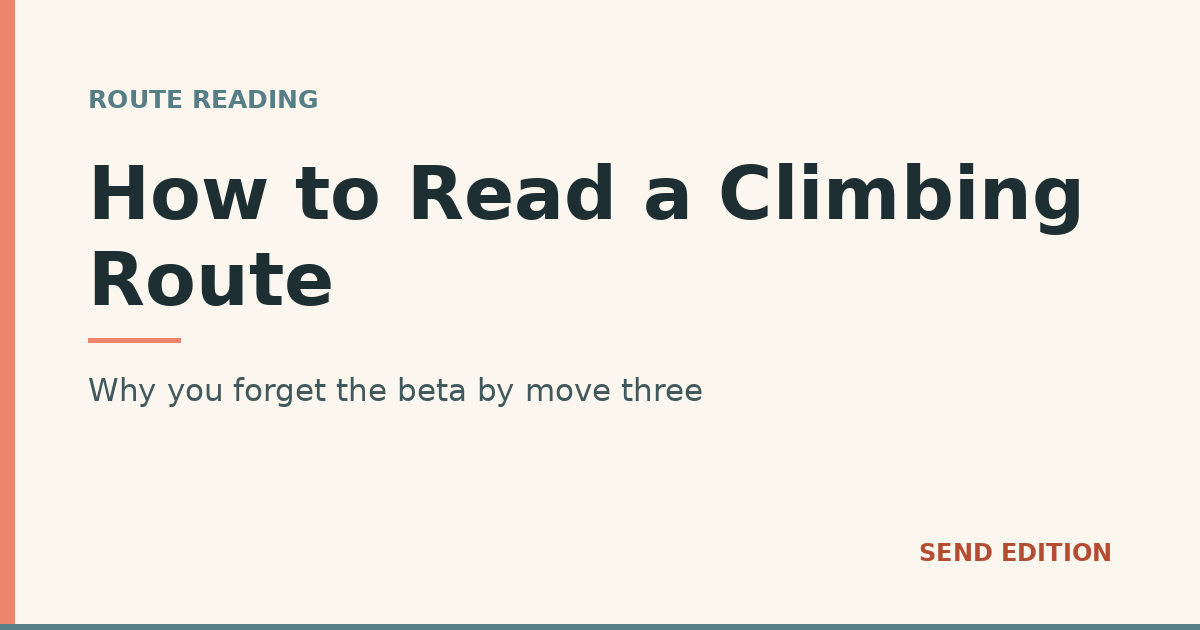 How to Read a Climbing Route. Why you forget the beta by move three. Send Edition title card.