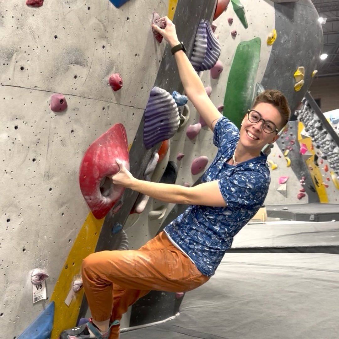 Sara Wade on a bouldering wall