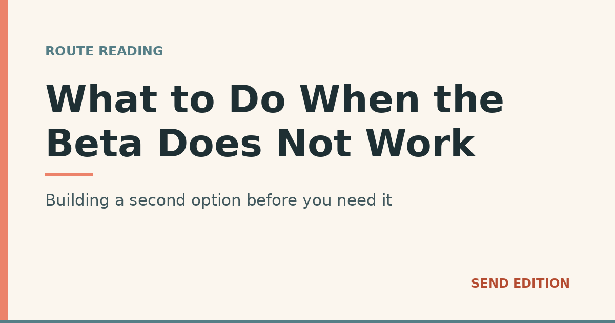 What to Do When the Beta Does Not Work. Building a second option before you need it. Send Edition title card.